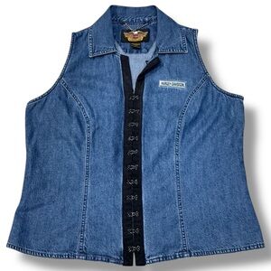Harley-Davidson Motorclothes Eye and Hook Denim Sleeveless Vest Top Shirt